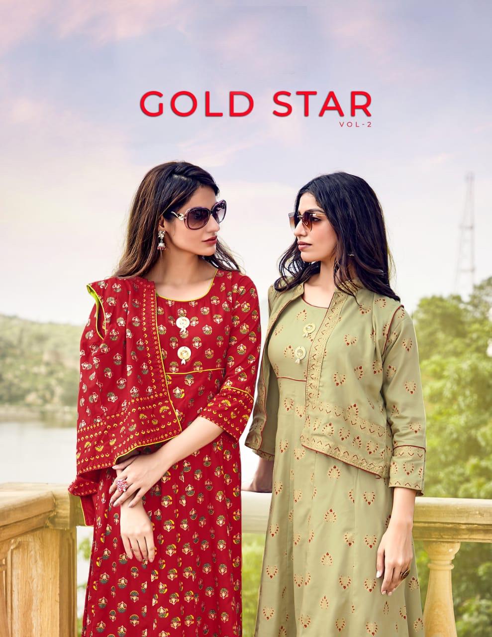 Gold Star 2 Fancy Festive Wear Rayon Designer Fancy Kurti With Koti Collection